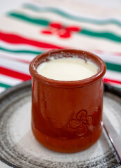 Basque sheep’s milk curd dessert Mamia or Cuajada, Curd, maman, gatzatua or gaztanbera Original Basque Dessert curdled with rennet