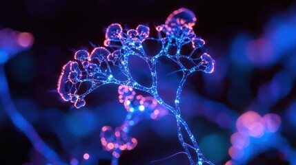Obraz premium Bioluminescent Mycelium Threads Intertwining in Colors
