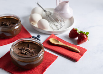 Homemade chocolate mousse made with pure black chocolate.