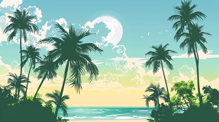 An illustration of a tropical beach scene.