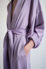 Stylish Lavender Robe: A Soft, Elegant Fashion Piece Ideal for Loungewear or Fashion Photography