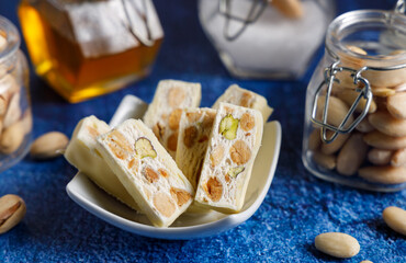 White chocolate covered nougat.