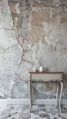 Realistic image of a textured stucco wall with grunge look in a minimalist living room setting