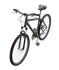 Black bicycle, side top view. Black leather saddle and handles. Png clipart isolated on transparent background