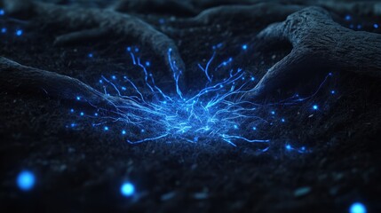 Glowing Fungal Network in a Dark Environment