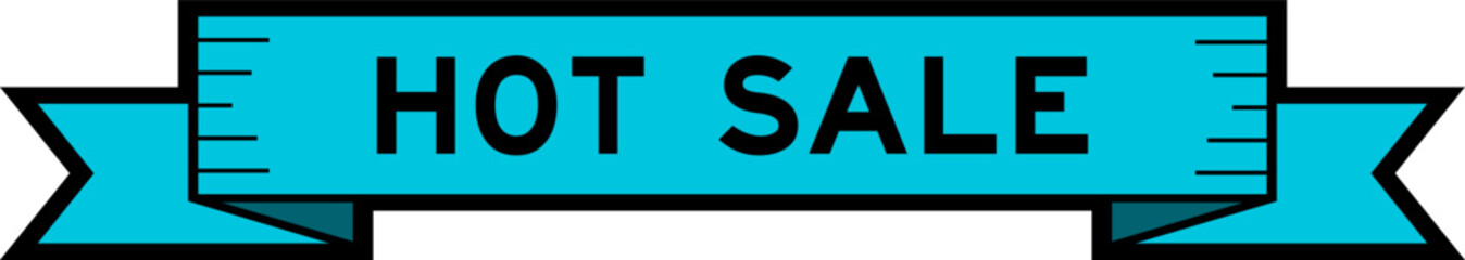 Ribbon label banner with word hot sale in blue color on white background