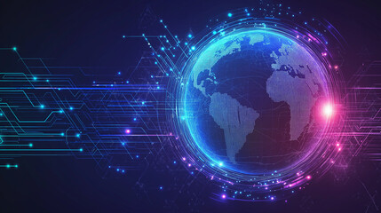 Obraz premium Illustration of the globe, surrounded by lines of neural connections and digital data. Technological background on the topic of the information field