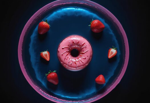 Strawberry dounuts in the blue plate