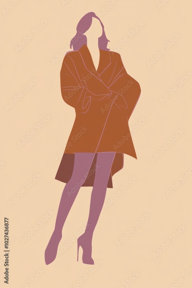 Canvas Prints Stylized Fashion Illustration: Minimalist Figure in Earthy Tones