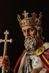 Obraz premium Detailed Figurine of a Bearded King with Crown and Cross