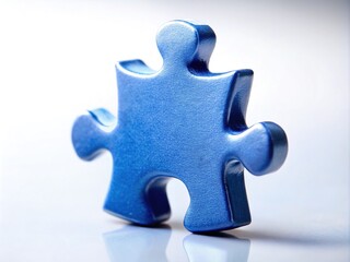 Obraz premium Surrealism of a Single Blue Puzzle Piece on White Background for Unique Conceptual Imagery