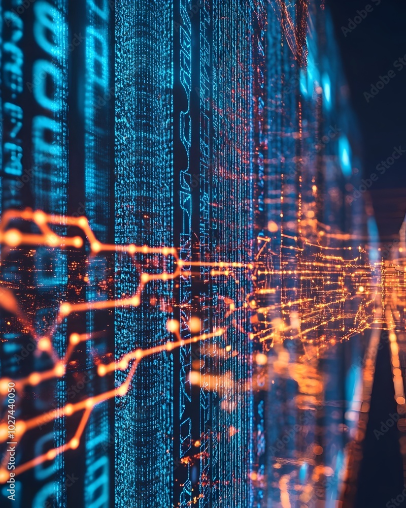 Poster futuristic transparent blockchain city symbolizing trust and transparency in daily life transactions