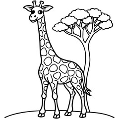 Naklejka premium simple icon Children coloring book page, line art, monochrome black and white, cartoon outline cute style, illustration of giraffe