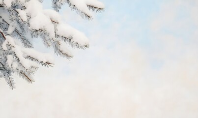 Snow covered tree branches adorned with thick layers of snow in a focused copy space, Generative AI 