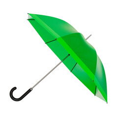 Open green umbrella with black handle lying on a side or flying away. Png clipart isolated on transparent background © paketesama