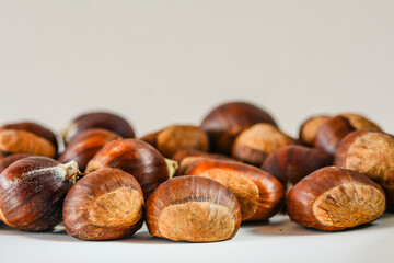 Group of sweet chestnuts isolated