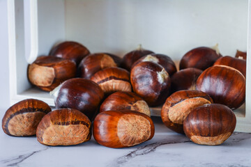 Group of sweet chestnuts isolated
