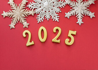 new year 2025 on red background