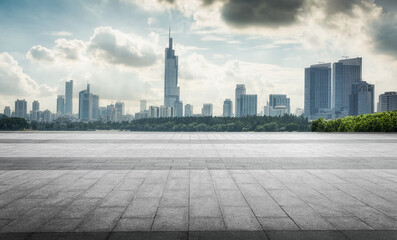 Panoramic Urban Landscape with Modern Skyscrapers and Clouds