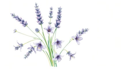 Naklejka premium Bouquet of lavender flowers on white background, watercolor hand drawing, botanical painting AI Generate