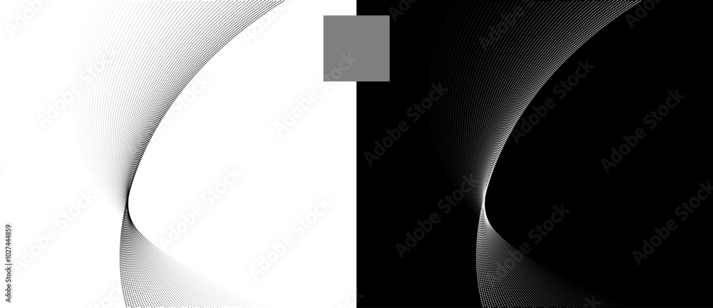 Leinwandbilder Modern abstract background. Halftone squares as design element. Black shape on a white background and the same white shape on the black side.