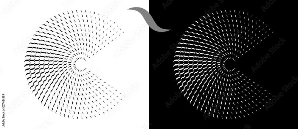 Poster modern abstract background. waves in circle form. round logo. design element or icon. black shape on