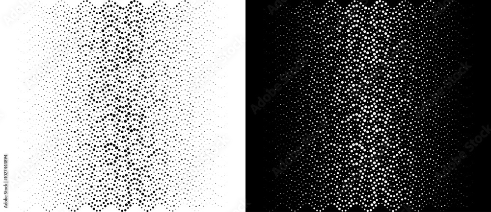 Poster abstract dotted halftone waves background. black dots on a white background and white dots on the bl