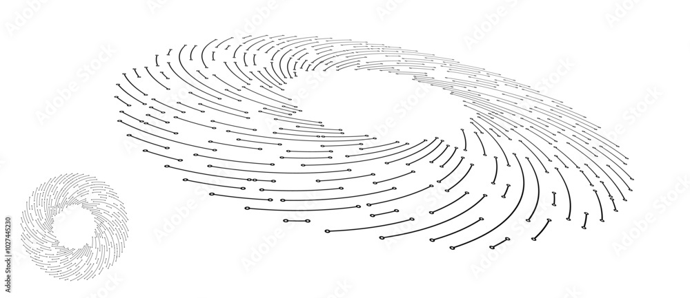 Fototapete Circle with black lines and dots as dynamic abstract vector background or logo or icon. Abstract background with lines in circle. Artistic illustration with normal view and perspective.