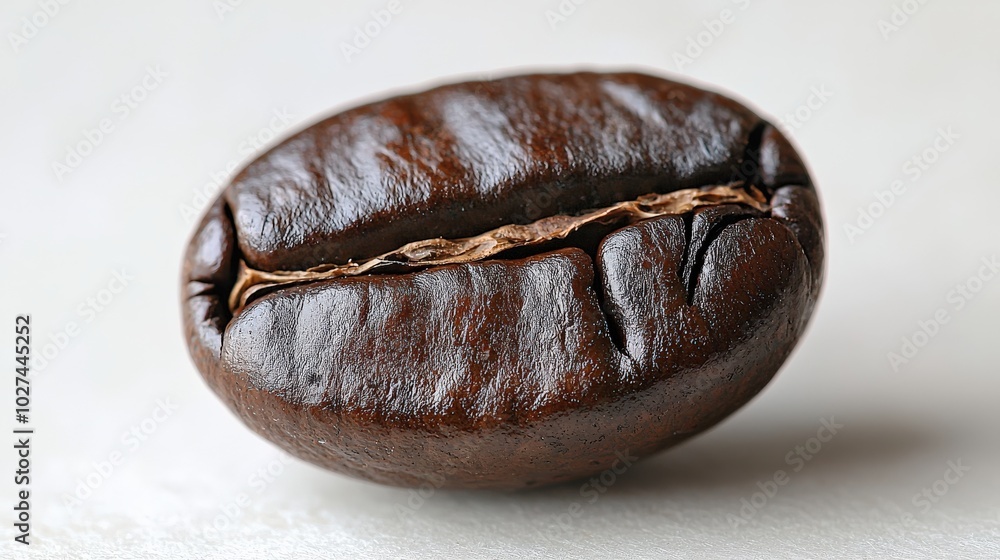 Poster a close-up of a peaberry coffee bean, highlighting its unique shape and discussing the belief that i