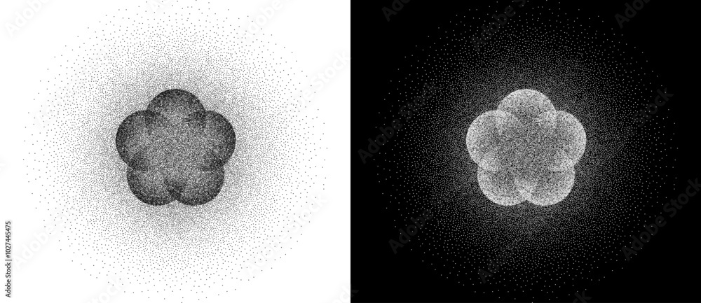 Poster stipple shape as icon or background. abstract floral vector with dots as logo or emblem. black shape