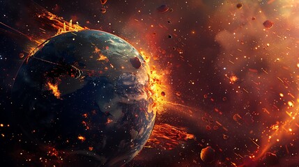 Fototapeta premium Global with fire in space with flames and stars