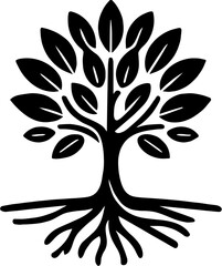 Silhouette of a Tree with Roots and Leaves - Nature Vector Design