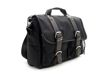 Black shoulder school bag isolated on white background