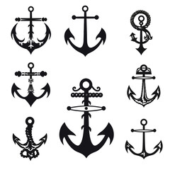 vector silhouette set of boat anchor