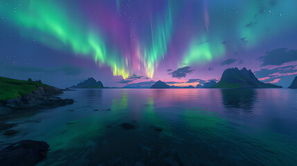 Naklejka premium rainbow over the sea，aurora