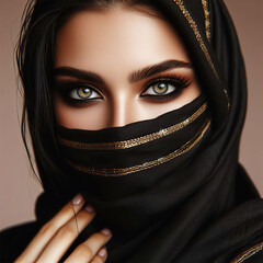 Naklejka premium Woman wearing a black hijab.