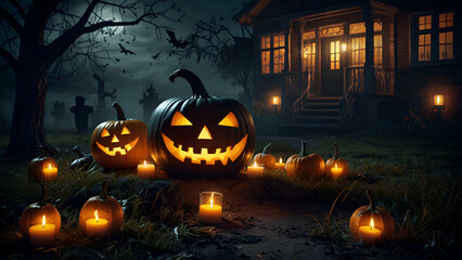 halloween background with pumpkin and bats