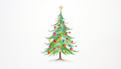Fototapeta premium Christmas tree watercolor hand drawing on white background in vintage style AI Generate