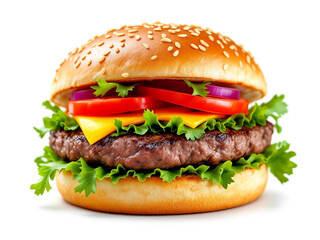 A beef burger with fresh vegetables