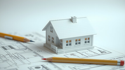 House project with model, pencil and rules. Generative AI