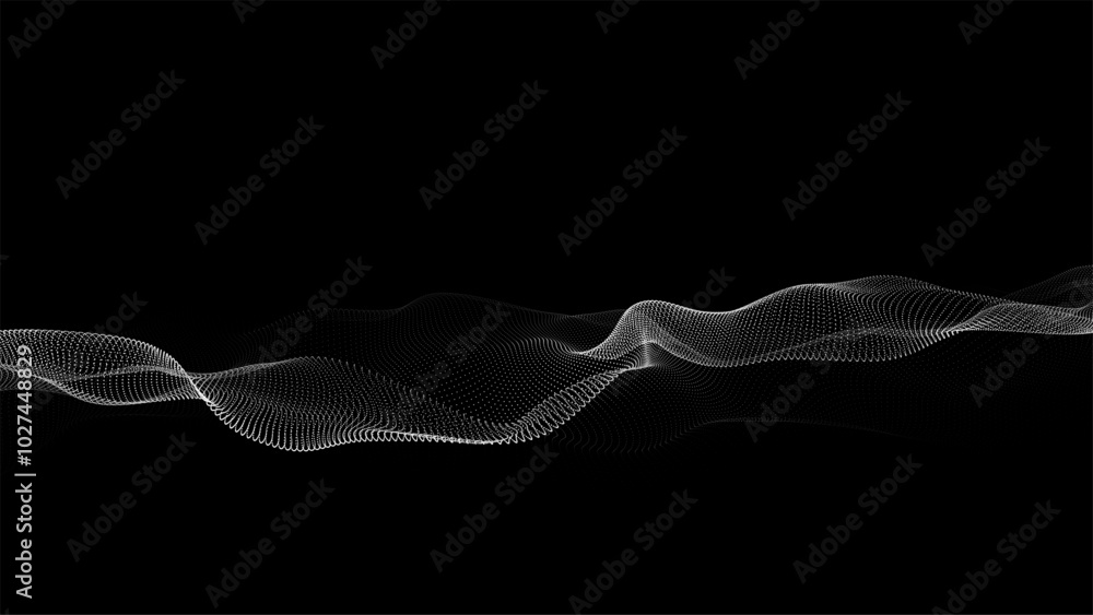 Poster black futuristic moving wave. digital background with moving glowing particles. big data visualizati