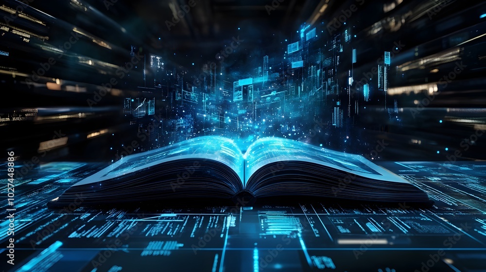 Poster interactive futuristic textbook with 3d animated transformations for immersive learning