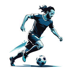 Naklejka premium Vector illustration of a football player mid-dribble, focusing on footwork and movement. Smooth, clean lines perfect for sports apparel and products.