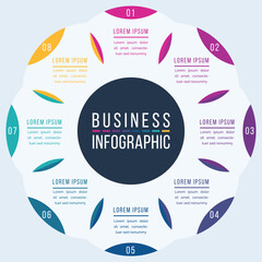 Circle Infographic template 8 steps, objects, elements or options infographic business design
