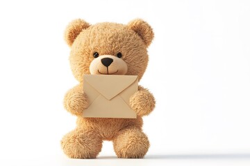 Obraz premium Cute Teddy Bear Holding Envelope Isolated on White Background