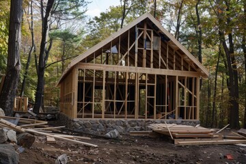A house is being built in the woods, generative ai image