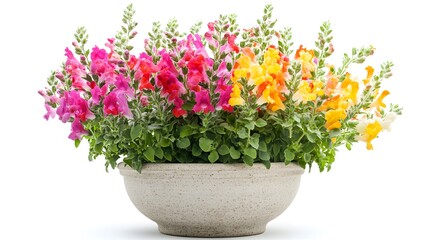 Colorful Snapdragon Flowers in Pot  White Background