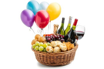 Gift Basket with Wine  Balloons  and Snacks