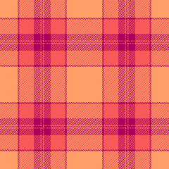 Feminine fabric plaid tartan, sparse pattern background check. Wallpaper seamless vector texture textile in red and orange colors.