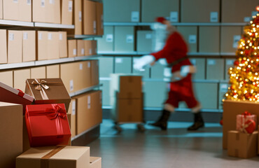 Santa Claus working in the warehouse